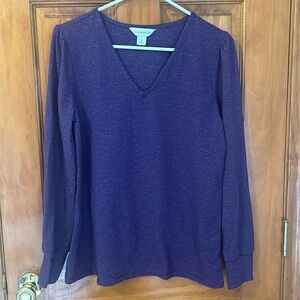 Liz Claiborne V Neck Striped Long Sleeve Top